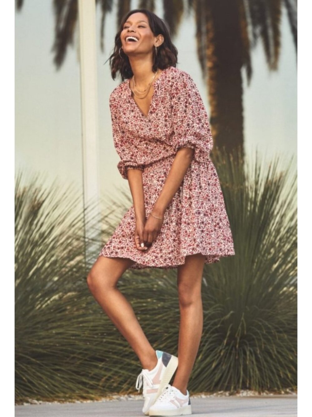 SUNDRY For EVEREVE Red & Cream Fall Floral Mini Dress 0